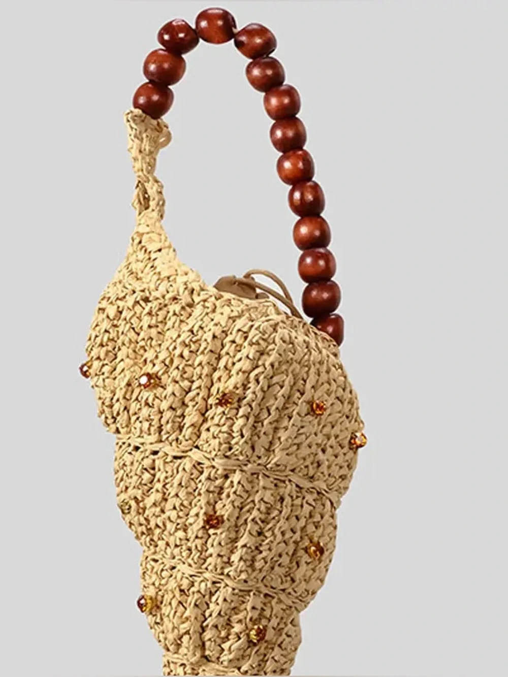 Franki Rhinestone Handwoven Seashell Raffia Handbag - Picture 4 of 4